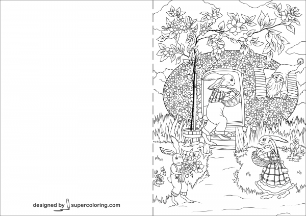 Easter Bunnies are Visiting Gnomes House Card coloring page image