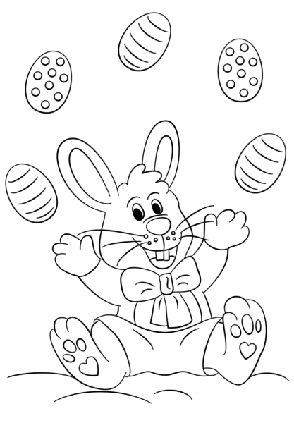 Easter Bunny Juggling Eggs coloring page image