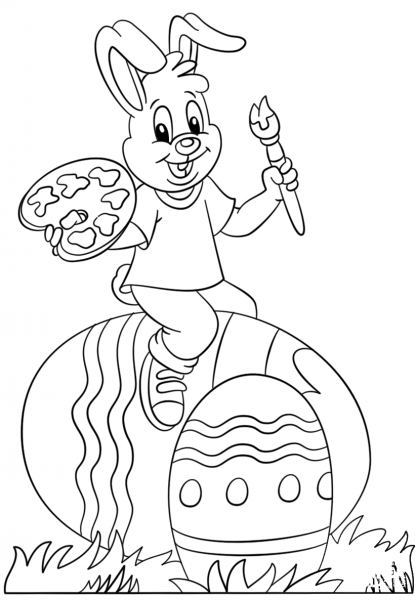 Easter Bunny Painting Easter Eggs coloring page image
