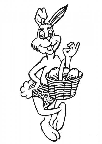 Easter Bunny with Egg Basket coloring page image
