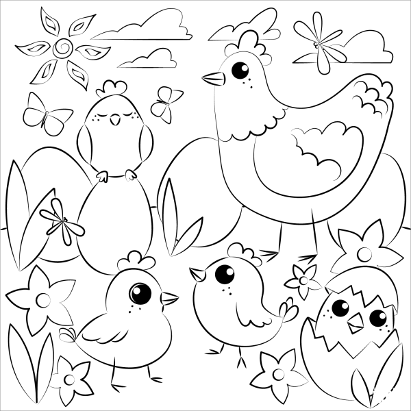 Easter Chickens coloring page image