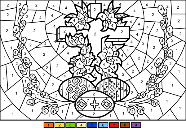 Easter Cross and Eggs Color by Number image