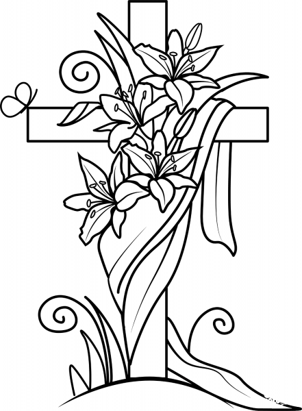 Easter Cross and Lilies coloring page image