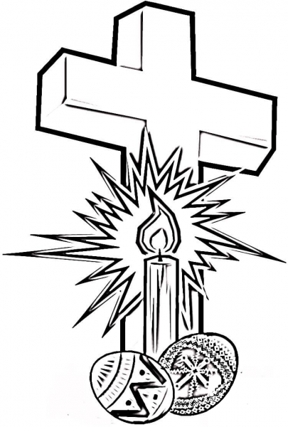 Easter Cross with Eggs coloring page image