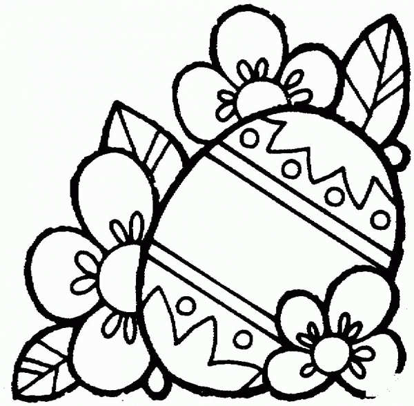 Easter Egg and Flowers coloring page image