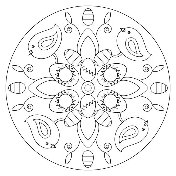 Easter Mandala with Birds and Eggs coloring page image