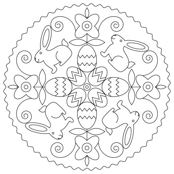 Easter Mandala with Bunny and Eggs coloring page image