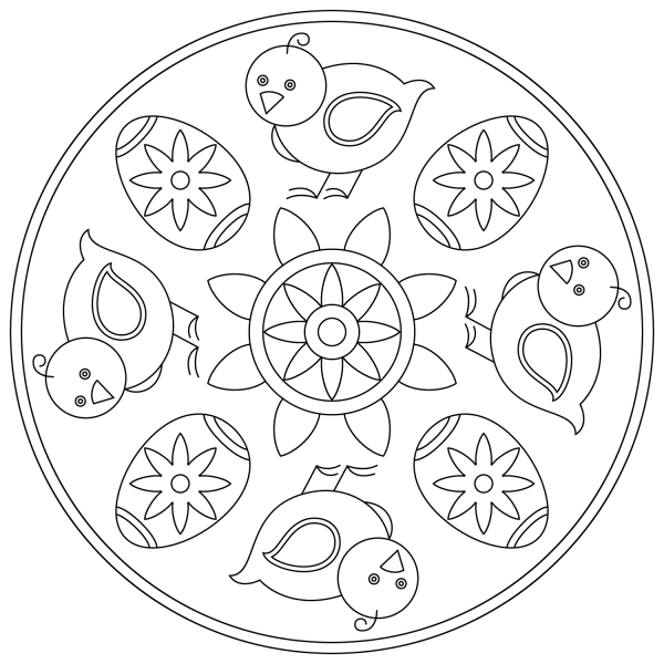 Easter Mandala with Chick and Egg coloring page image