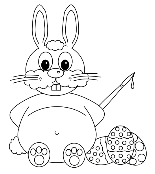 Easter Rabbit Going to Paint Eggs coloring page image