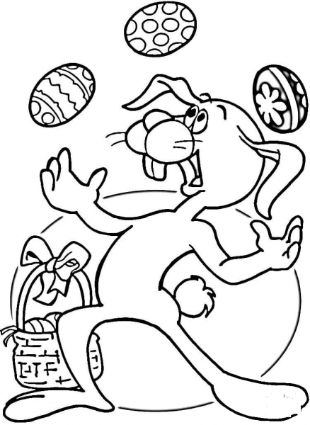 Easter Rabbit Juggles with Eggs coloring page image