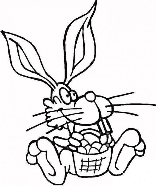 Easter Rabbit with Basket coloring page image