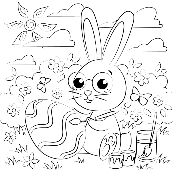 Easter Rabbits Painting Eggs coloring page image