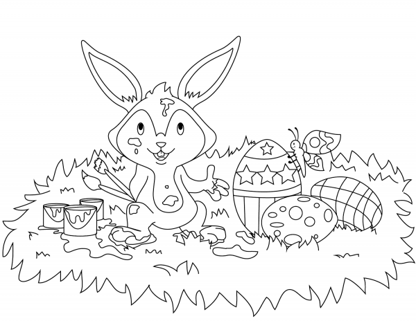 Easter Scene with Bunny and Eggs coloring page image