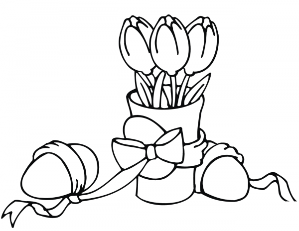 Easter Tulips and Eggs coloring page image