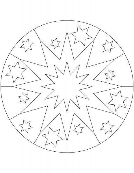 Easy Mandala with Stars coloring page image