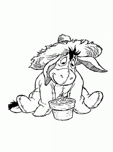Eeyore and a plant  coloring page image