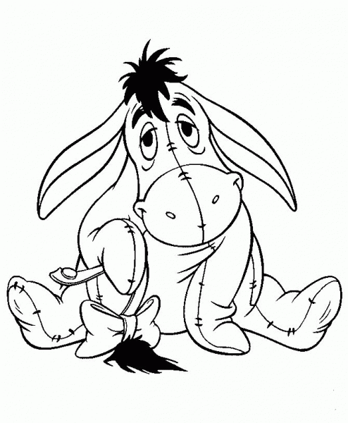 Eeyore is Sad Of His Tail  coloring page image