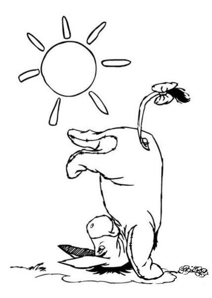 Eeyore is warming his tail under the sun coloring page image