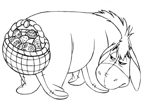 Eeyore with Easter Basket coloring page image