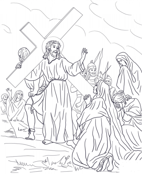 Eighth Station – Jesus Speaks to the Holy Women coloring page image