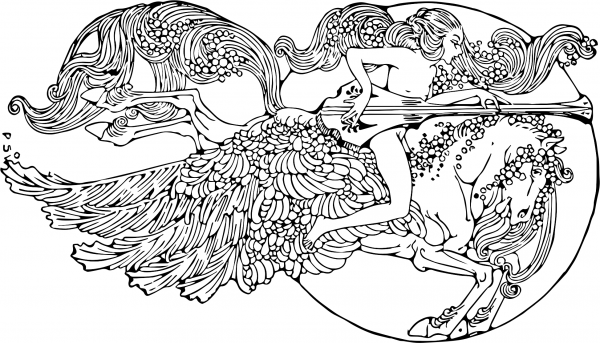 Elaborate Pegasus coloring page image