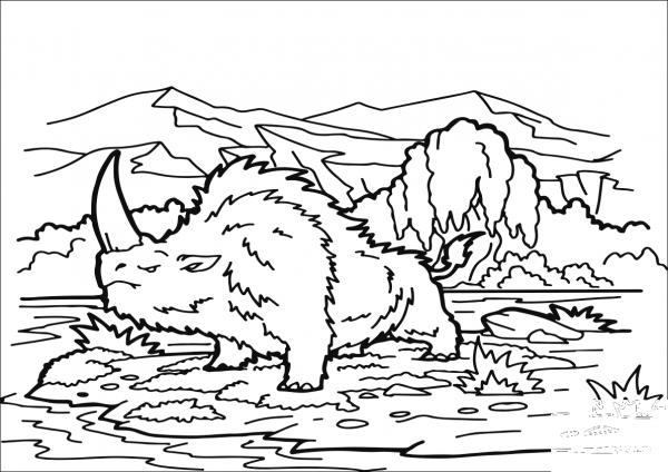 Elasmotherium or Siberian Unicorn coloring page image