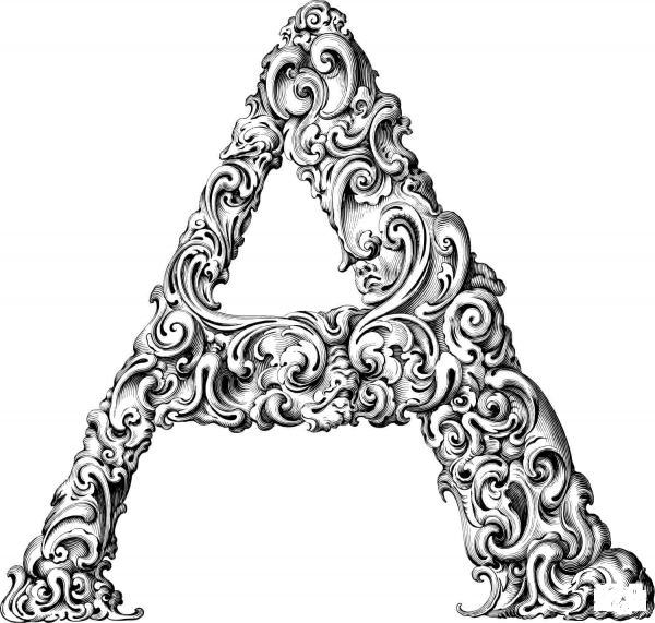 Elegant Flourish Letter A coloring page image