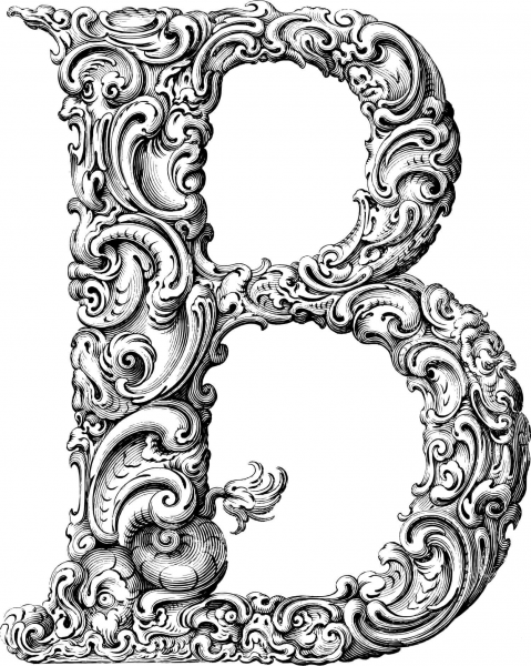Elegant Flourish Letter B coloring page image