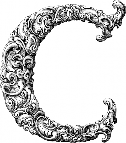 Elegant Flourish Letter C coloring page image