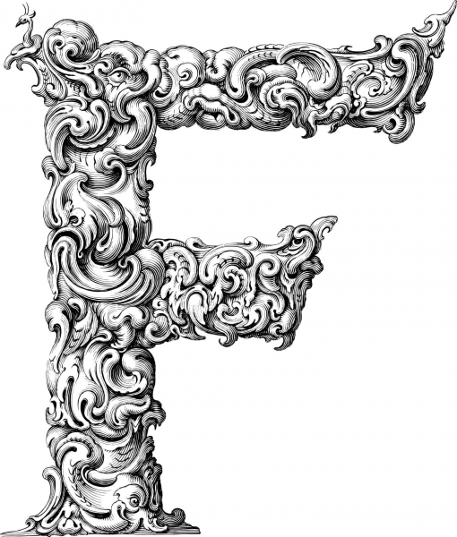 Elegant Flourish Letter F coloring page image