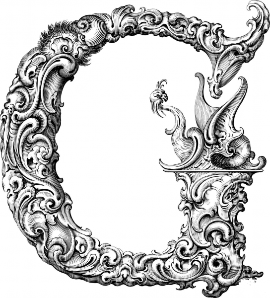 Elegant Flourish Letter G coloring page image