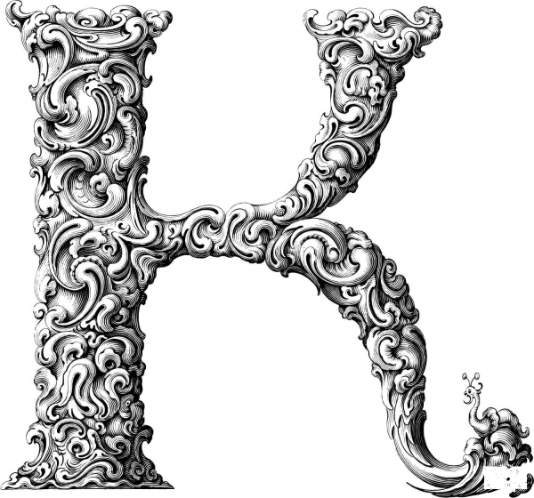 Elegant Flourish Letter K coloring page image