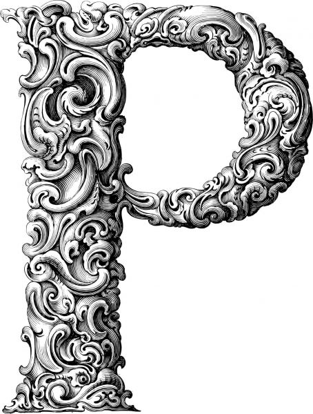 Elegant Flourish Letter P coloring page image
