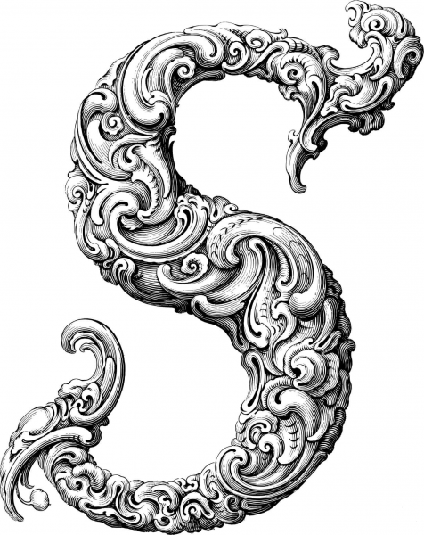 Elegant Flourish Letter S coloring page image