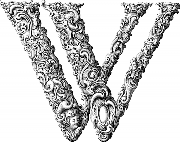 Elegant Flourish Letter W coloring page image