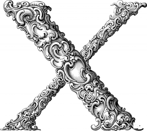 Elegant Flourish Letter X coloring page image