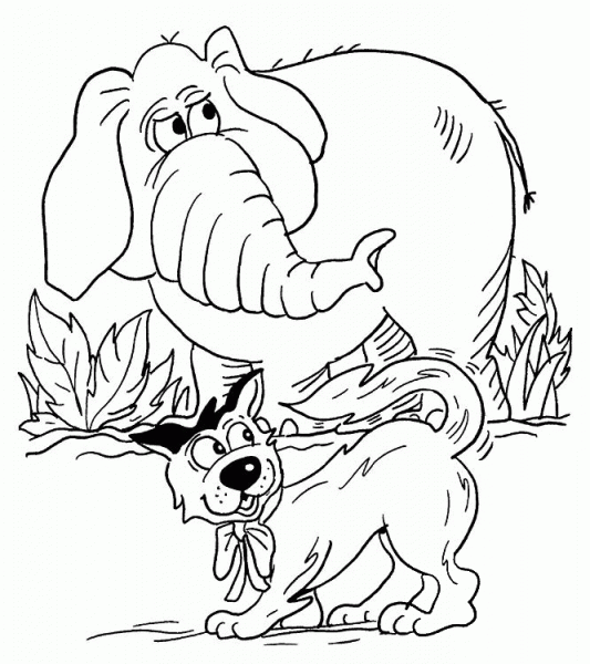 Elephant And Dog coloring page image