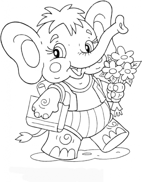 Elephant Calf is going to school coloring page image