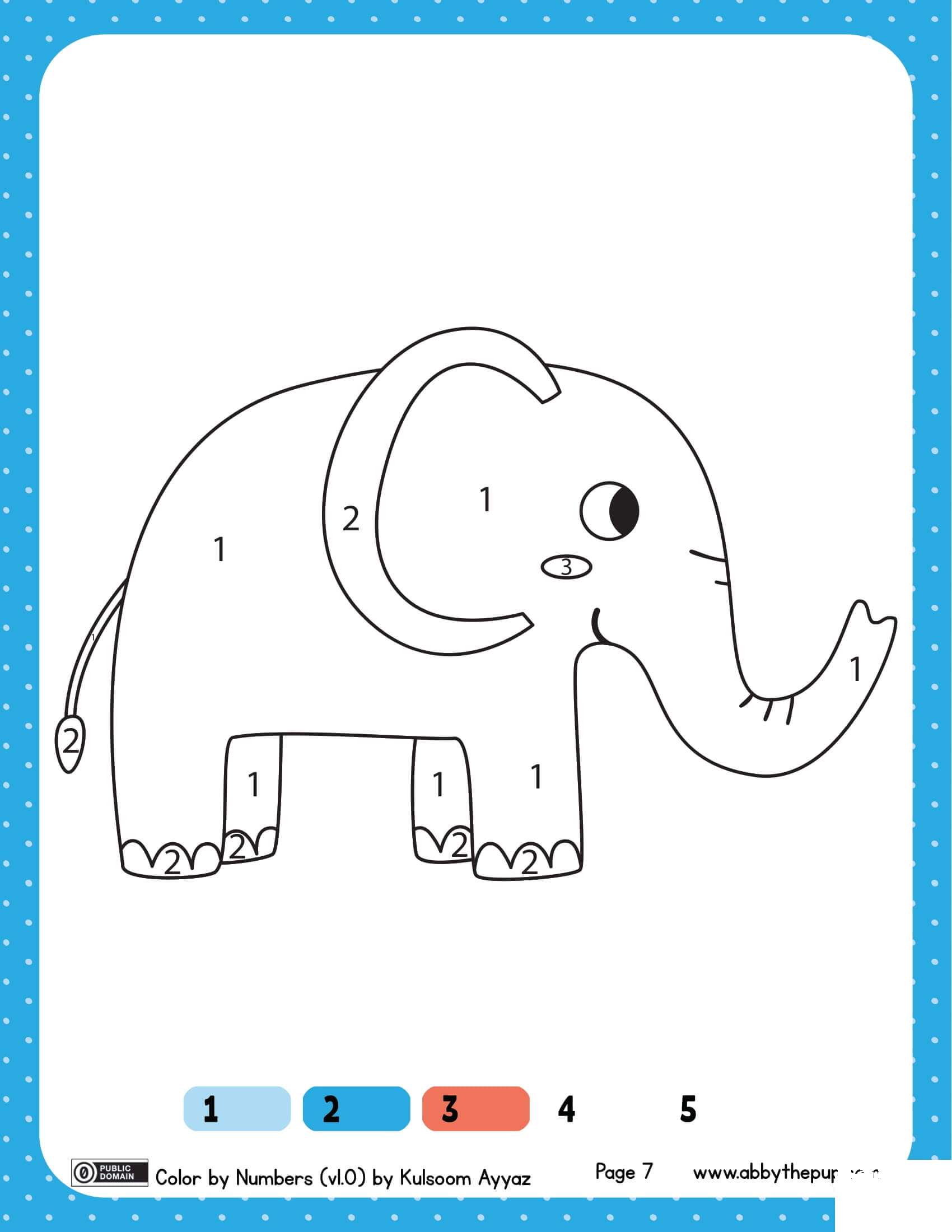 Elephant Color by Numbers 1-4 - ColouringPages