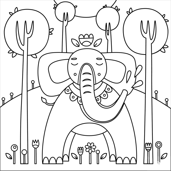 Elephant coloring page image