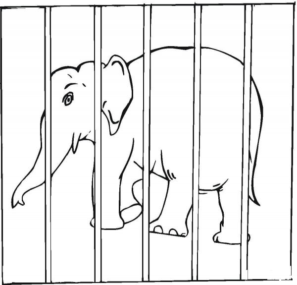 Elephant Is Locked in a Cage coloring page image
