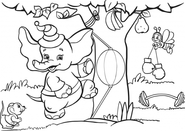 Elephant Loves Boxing Workout coloring page image