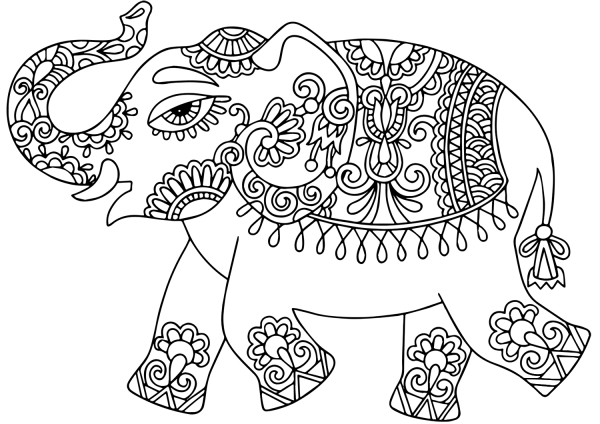 Elephant with Indian Pattern coloring page image