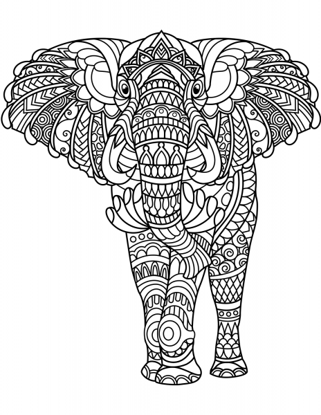 Elephant Zentangle coloring page image