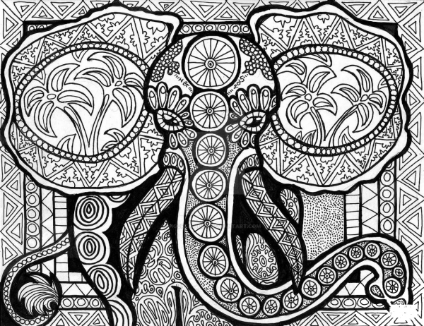 Elephant Zentangle coloring page image