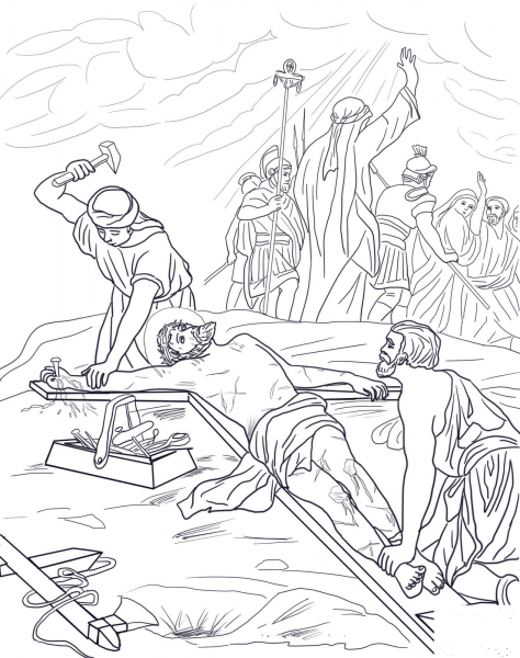 Eleventh Station – Jesus is Nailed to the Cross coloring page image