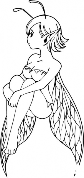 Elf Girl Sitting coloring page image
