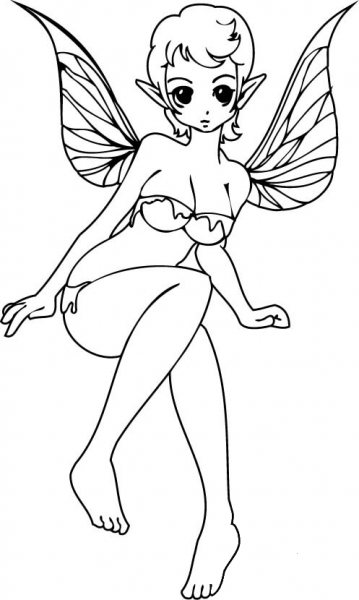 Elf Girl with Two Wings coloring page image
