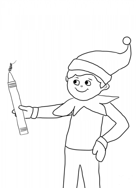 Elf on the Shelf with Pencil coloring page image