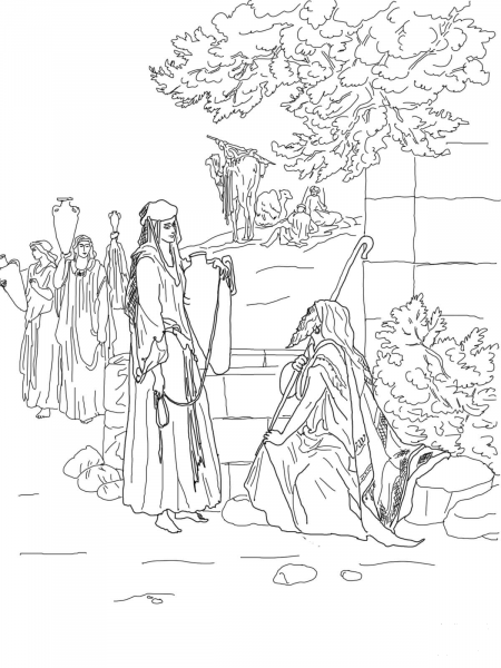 Eliezer and Rebekah coloring page image